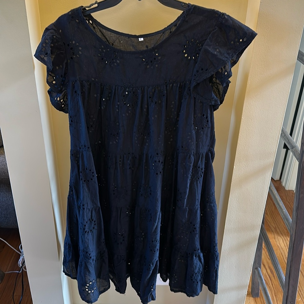 Black Dress with cute circle pattern |Large ruffle sleeves| 100% cotton